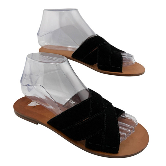 Frye Women's Carla Black Suede Criss Cross Open Toe Sandal Size 7 M NWB - Picture 1 of 9